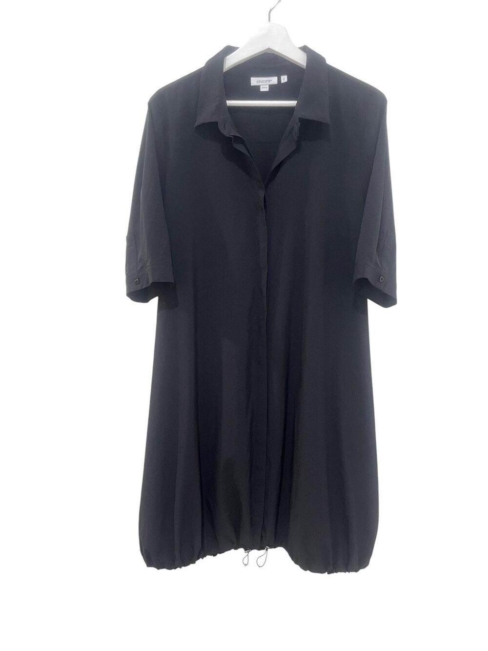 Chico's Shirt Dress Womens Large/ 2 Black Bubble Hem Drawstring Length